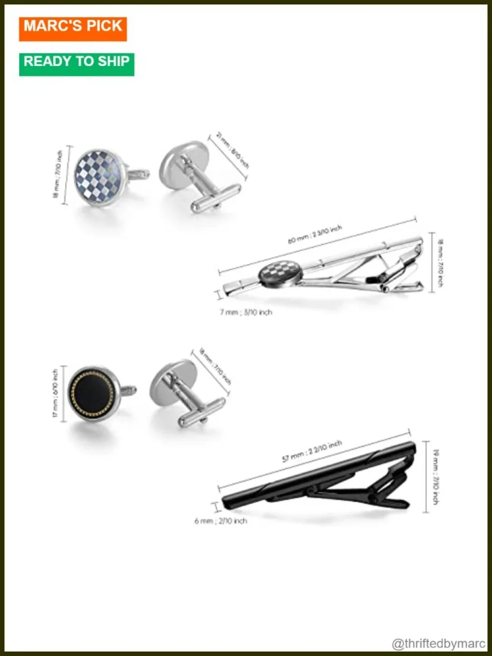 Men's 12-Piece Cufflinks and Tie Clips Set Brass Bullet Back Formal Gift Set